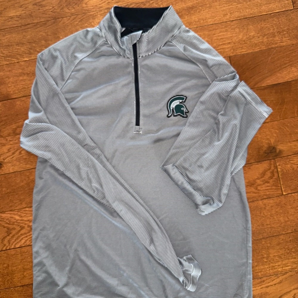 UNISEX Striped Quarter-Zip Pullover with Logo